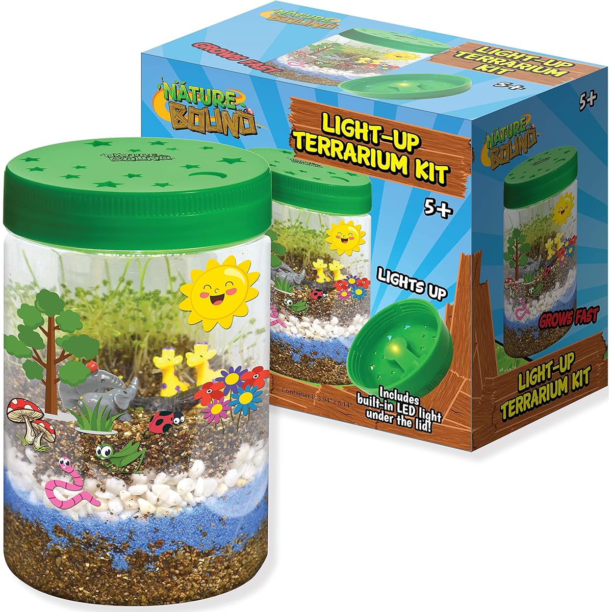 Nature Bound Light Up Terrarium Kit with LED Lights for Kids - Puppy Animal Theme - STEM Science Kit for Boys & Girls - Plant Gardening Gift for Kids (Green)
