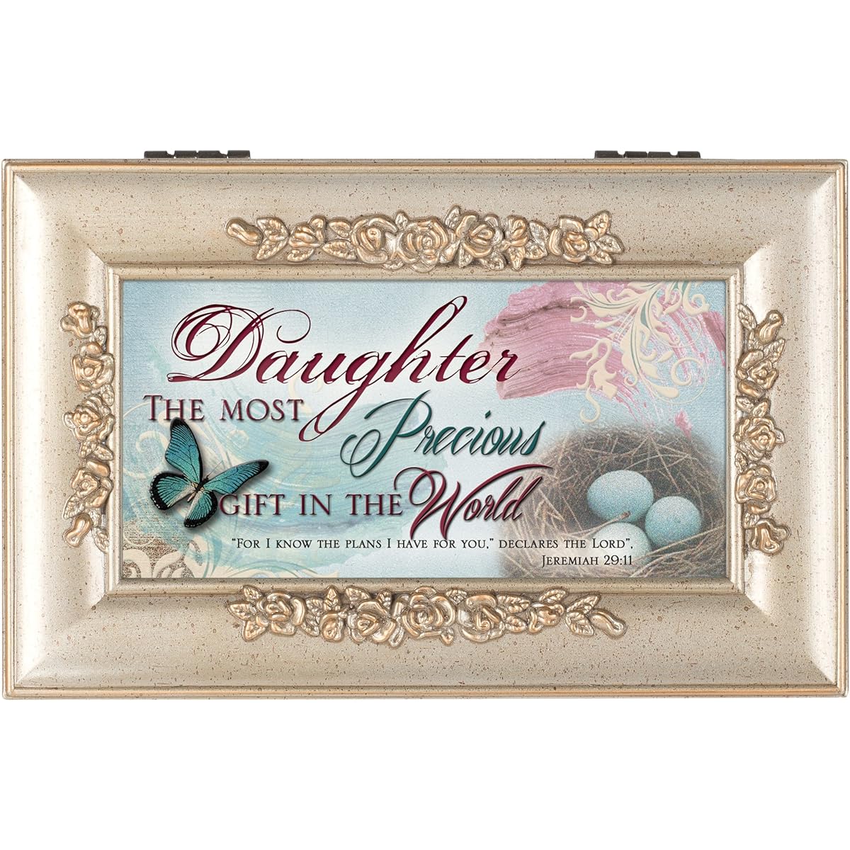Daughter Elegant Silver Finish Petite Jewelry Music Box - Plays How Great Thou Art