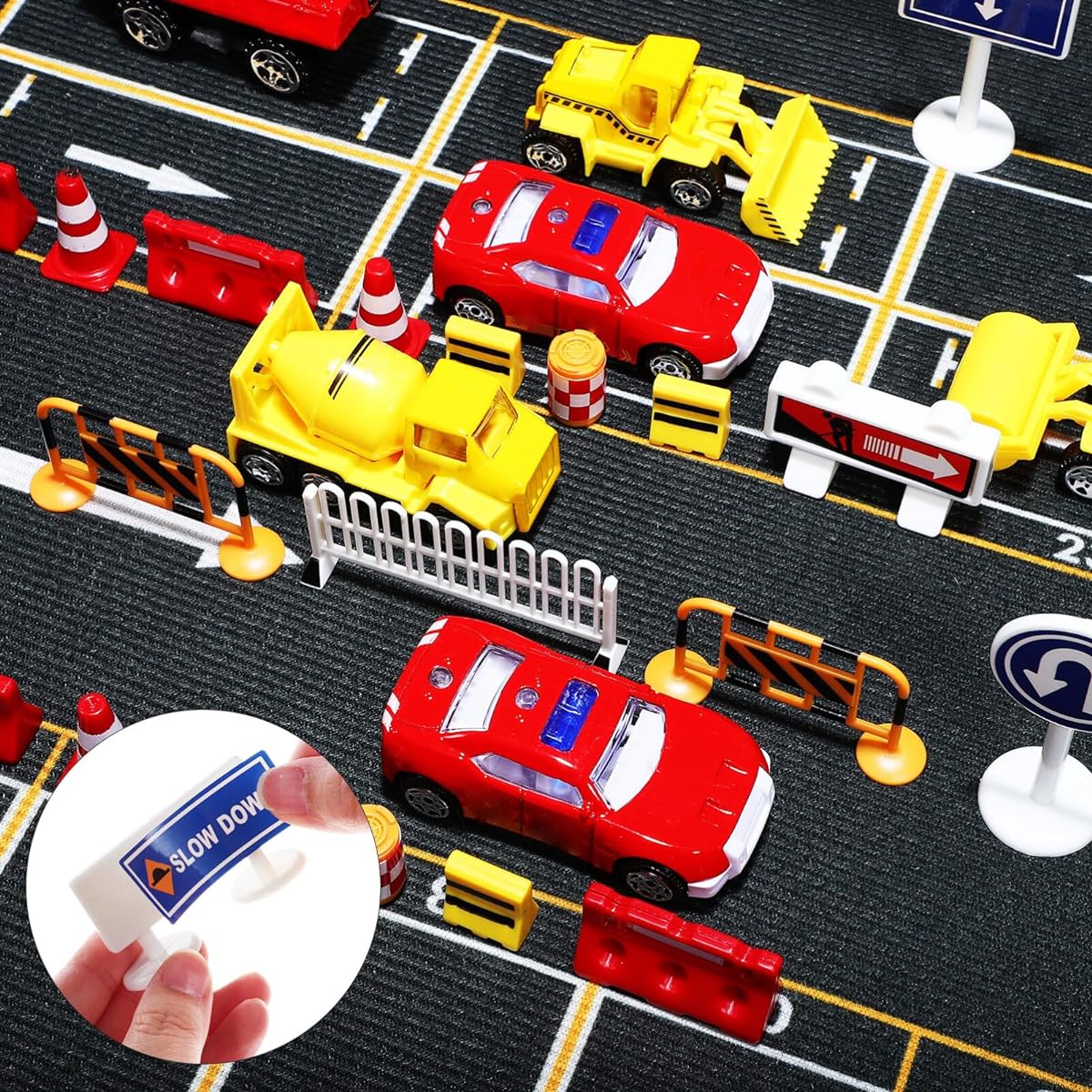 NUOBESTY 105 Pieces Traffic Road Signs Road Signs Playset Traffic Lights Crosswalk Signals Obstacles Toy Set for Kids Safety Education Play