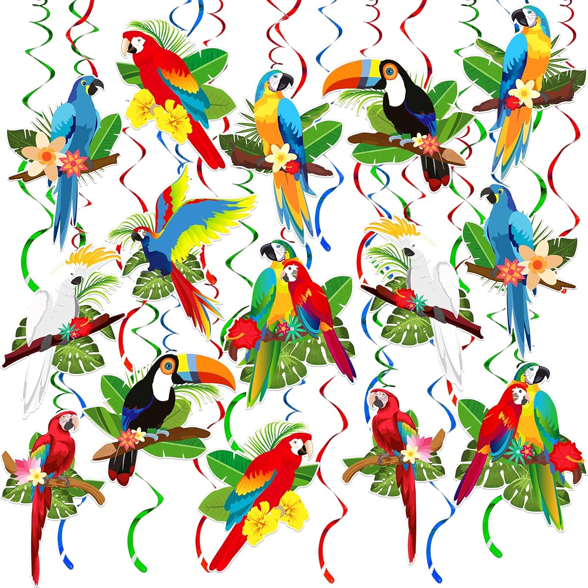 Tropical Bird Hanging Decorations - Pack of 30 | Hawaiian Party Decorations Tropical Party Decorations | Bird Party Decorations Luau Decorations Tropical Bird Party Decorations
