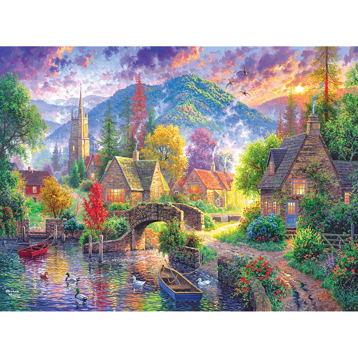 RoseArt Abraham Hunter Jigsaw Puzzle 1000 Piece Mountain Village