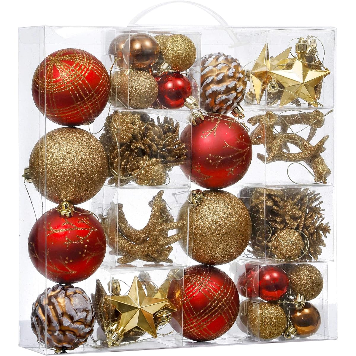 Valery Madelyn 70ct Shatterproof Red and Brown Christmas Tree Ball Ornaments Holiday Decorations Set for Christmas Tree