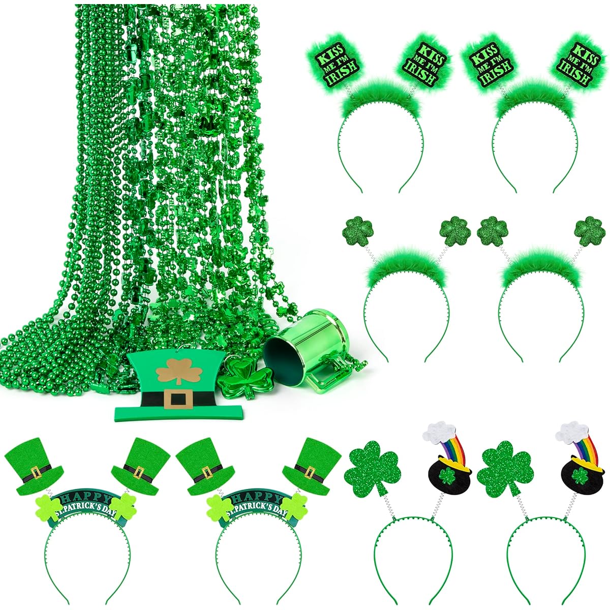 EOBOH 24 St. Patrick necklaces and 8 headbands