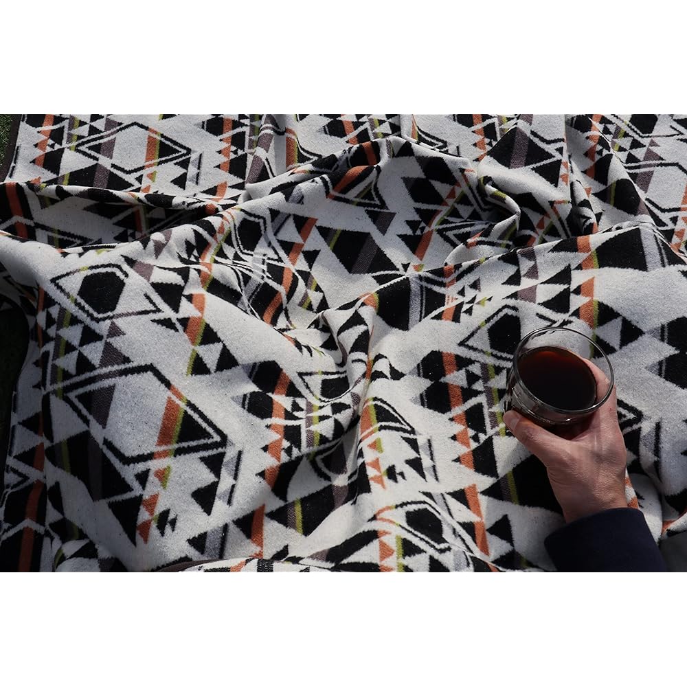 Ruth&Boaz Ethnic Native Pattern Wool Blend Blanket Rug 3 Sizes (S) SNOW WHITE (148cm x 143cm) (148cm x 208cm) (148cm x 254cm)