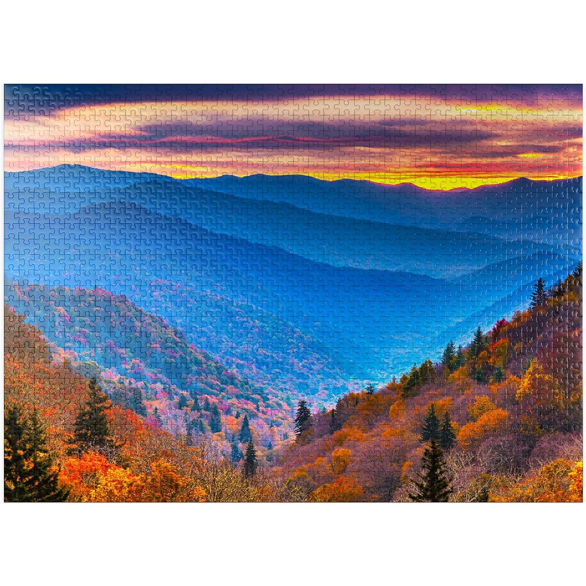 Smoky Mountains National Park, Tennessee, USA Autumn Landscape at Dawn - Premium 1000 Piece Jigsaw Puzzle for Adults