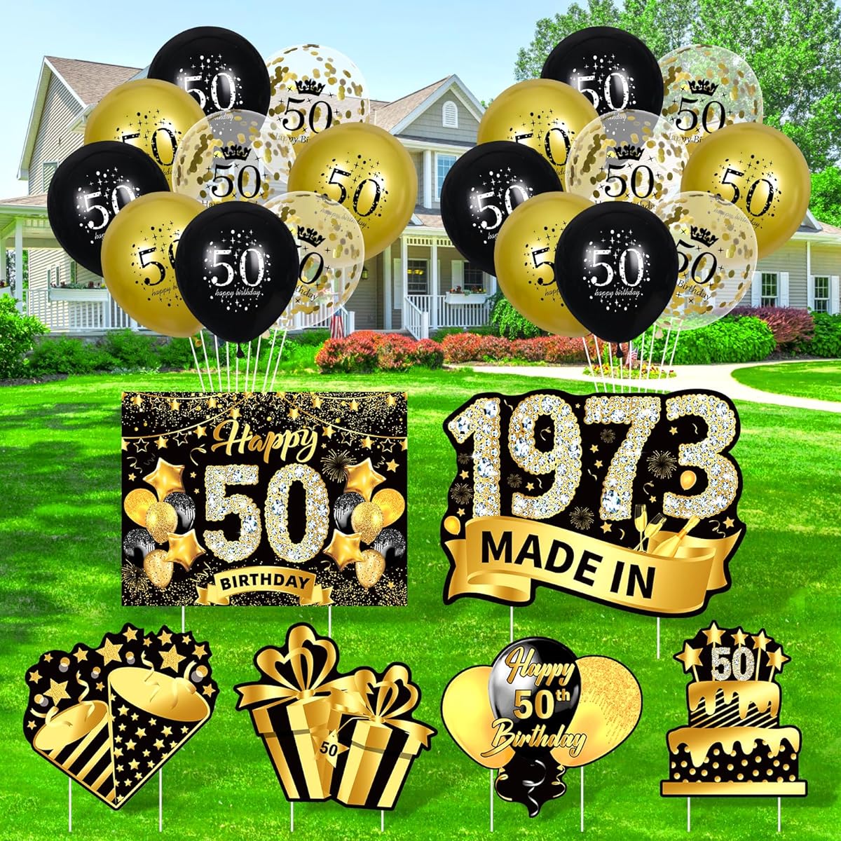 Black Gold 60th Birthday Decorations for Men Women 60th Birthday Yard Sign 60th Birthday Sign 18 Pieces 60th Birthday Balloons 60th Anniversary Party Supplies (Black Gold 16 Years Old)