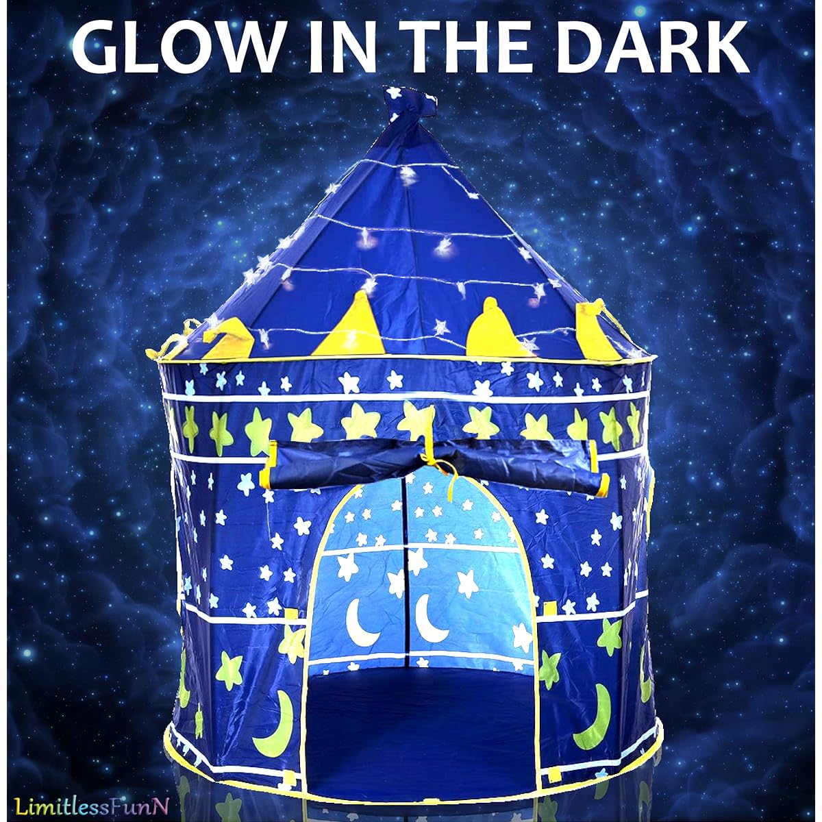 LimitlessFunN Kids Play Tent with Starlight & Carrying Case, Castle Playhouse for Boys & Girls, Indoor & Outdoor, 41"x53"