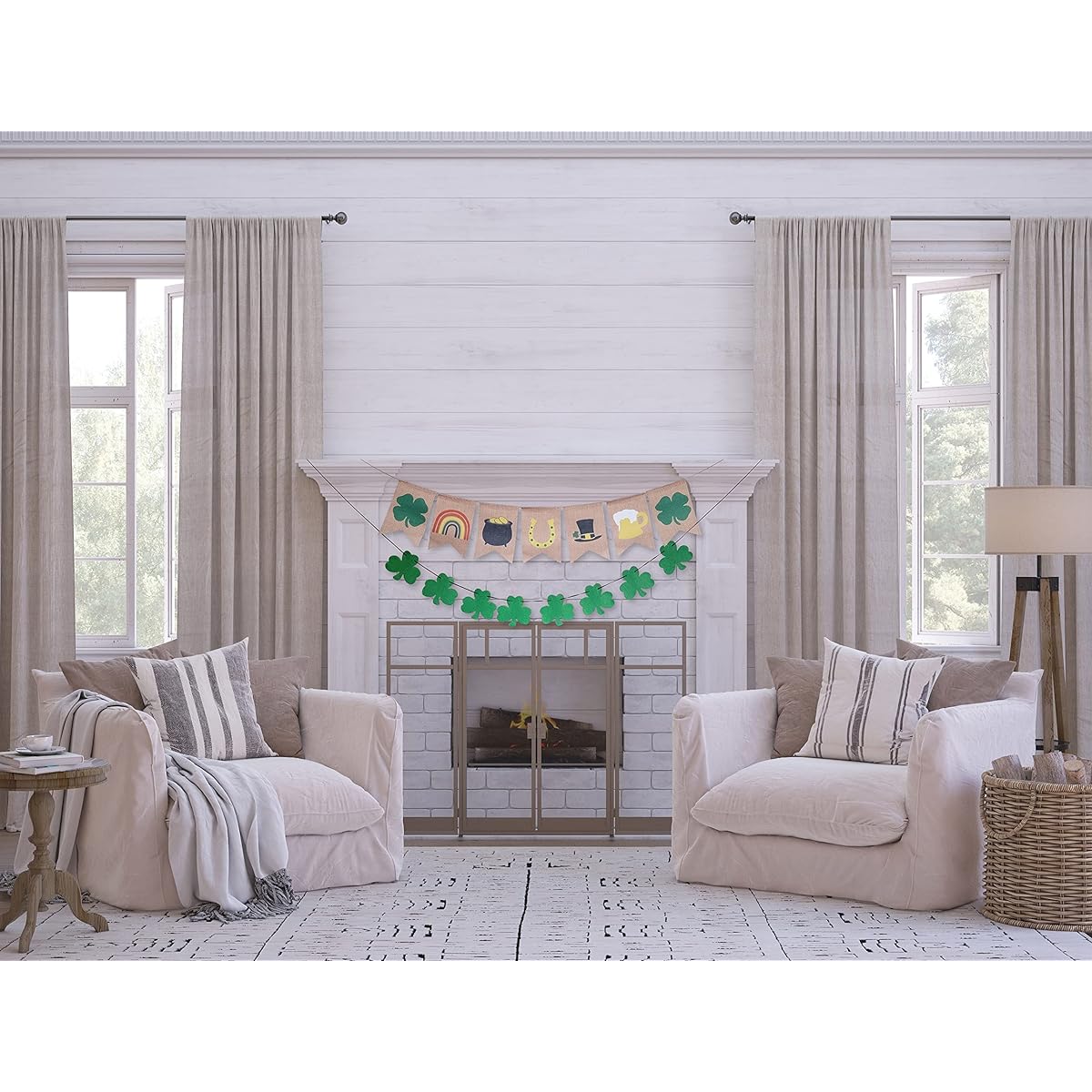 Jolly Jon St. Patrick's Day Banner with Irish Holiday Symbols - 2 Ready to Hang St. Patrick's Day Decorations - St. Patrick's Day Banner with Shamrock Felt Garland - St. Patrick's Day Decorations for Home