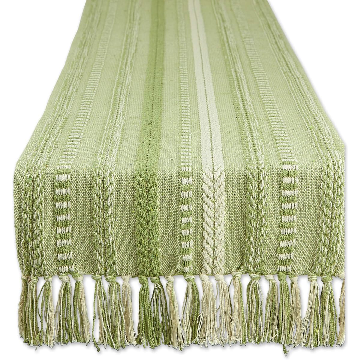DII Farmhouse Braided Stripe Table Runner Collection, 15x72 Inch, Antique Green