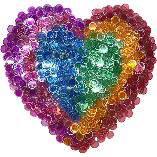 MR CHIPS Magnetic Bingo Chips Metal Edge 3/4 Inch - Upgraded 100 Piece Clear Bingo Chips - Available in 7 Colors in a Reusable Bag