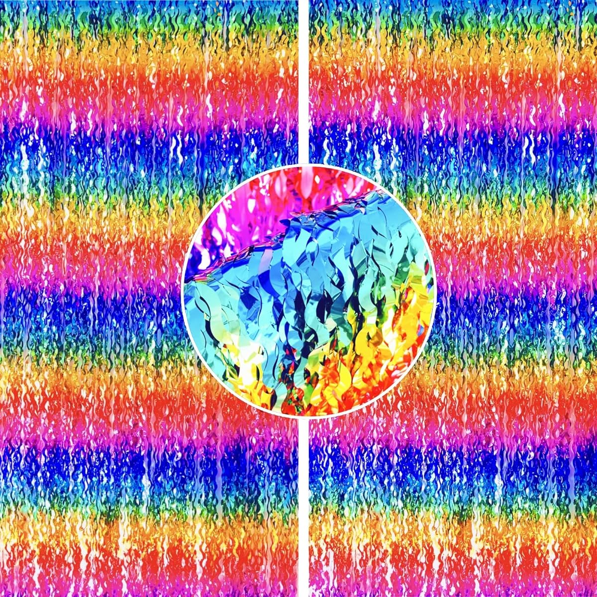 Rainbow Curly Foil Fringe Curtains for Party Decoration