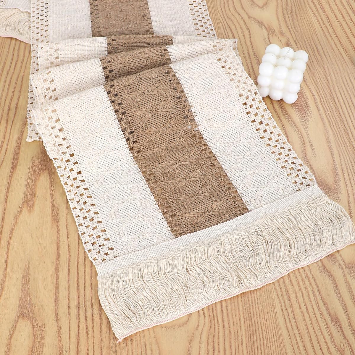 Table Runner Boho Tassel Table Runner Hand Woven Cotton and Linen Farmhouse Camino de Mesa for Bohemian Kitchen Dining Table (12x71 Inches) 2 Pieces