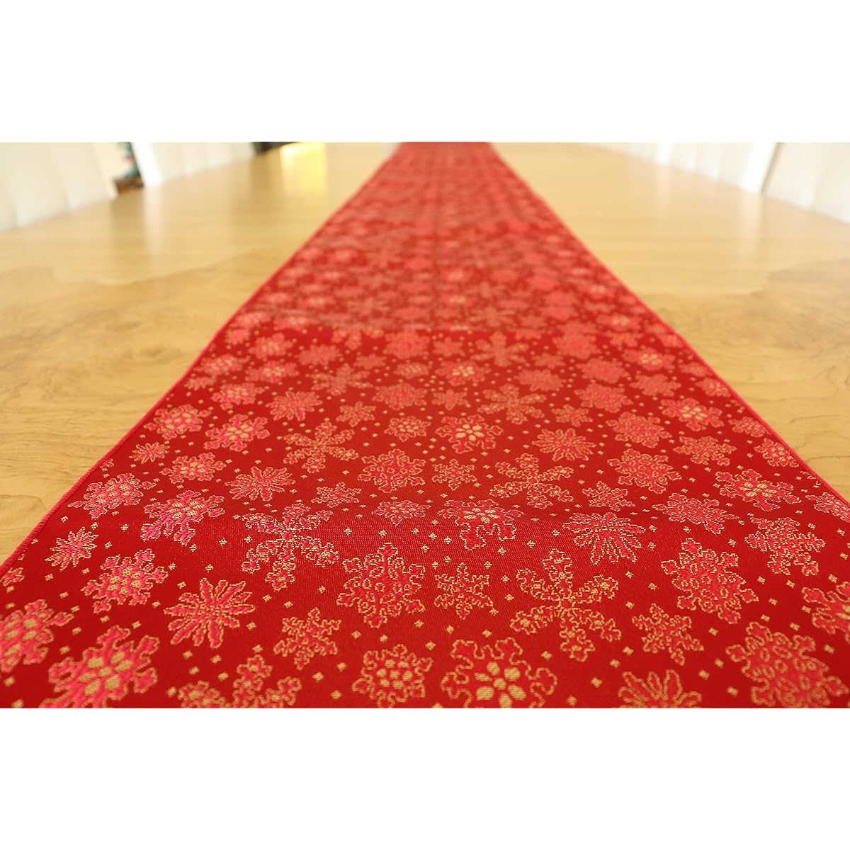 LoveMyFabric Christmas Holiday Brocade Collection in Glittery Snowflake Print Table Runner 12"X108 Red