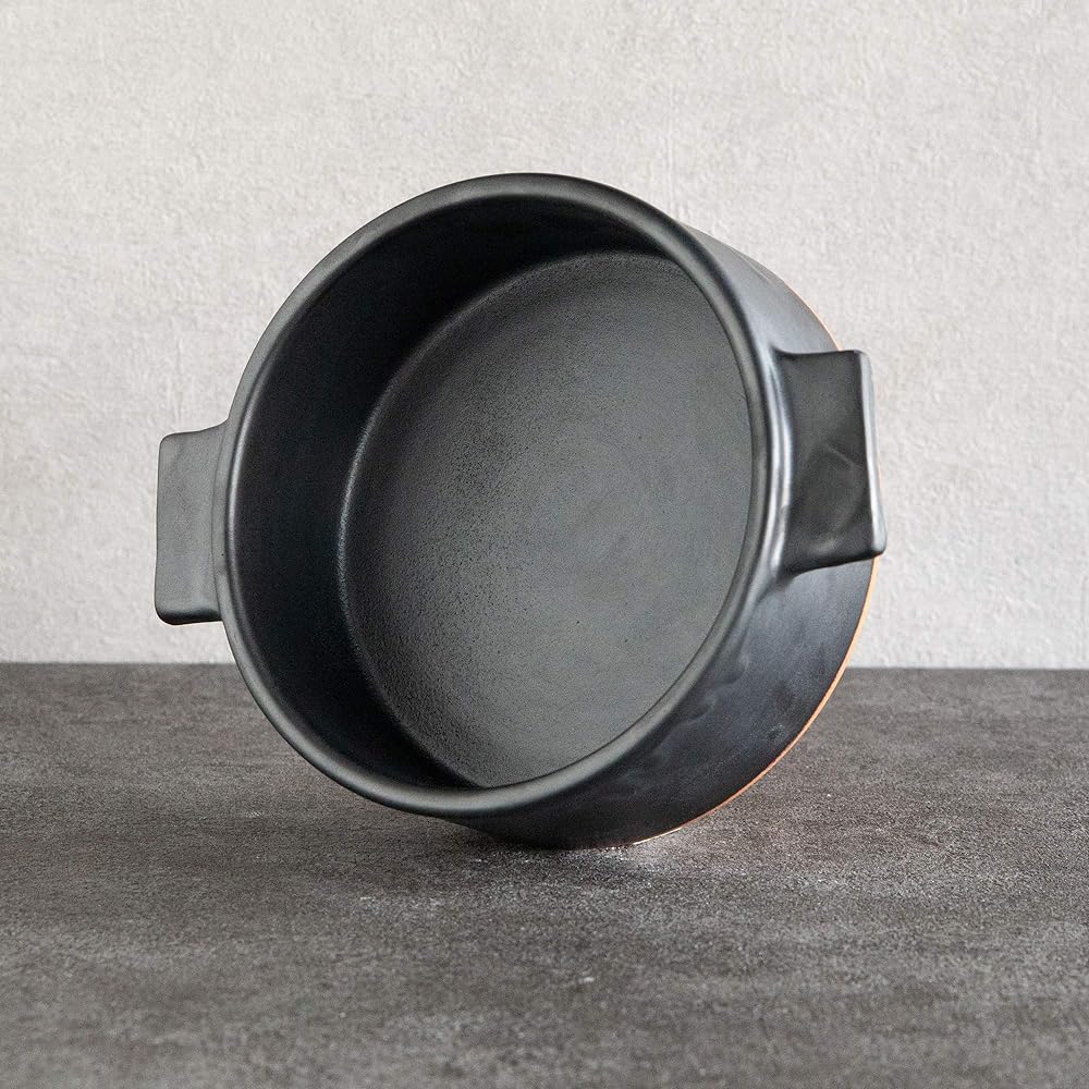 Rikizo Earthen Pot Duman for 1-2 People Black Diameter 22.5 x Depth 18 x Height 10.5cm 1.15l Made in Japan R-883204