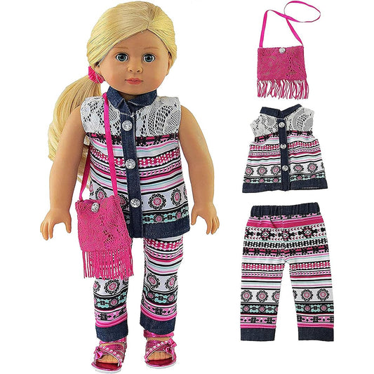American Fashion World Tribal Pants Set with Purse for 18" Doll Clothes