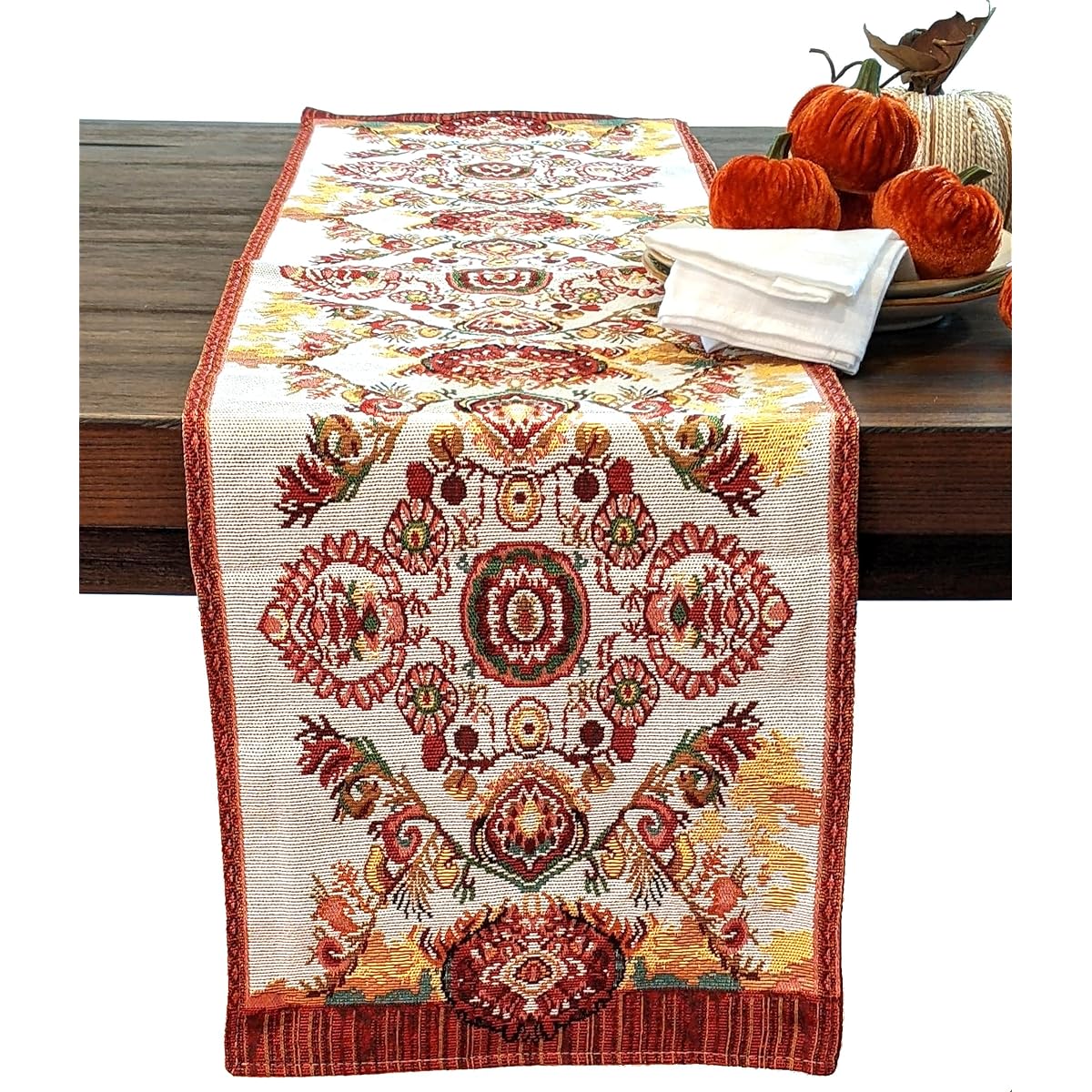 Tache Rococo Elegant Brilliant Burgundy Ivory Paisley Dining Cotton Linen Tapestry Woven Table Runner 13x72