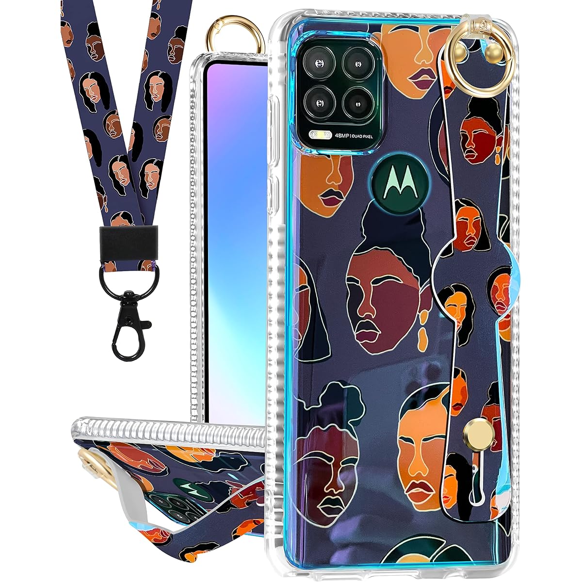 LISEVO (2 in 1) African American Face Line Wrist Strap Case for iPhone 11 6.1 Inch, Cute Aesthetic Design Loop Women Designer Case Hand Strap Girls Handle Finger Loop Phone Case + Strap for iPhone 11