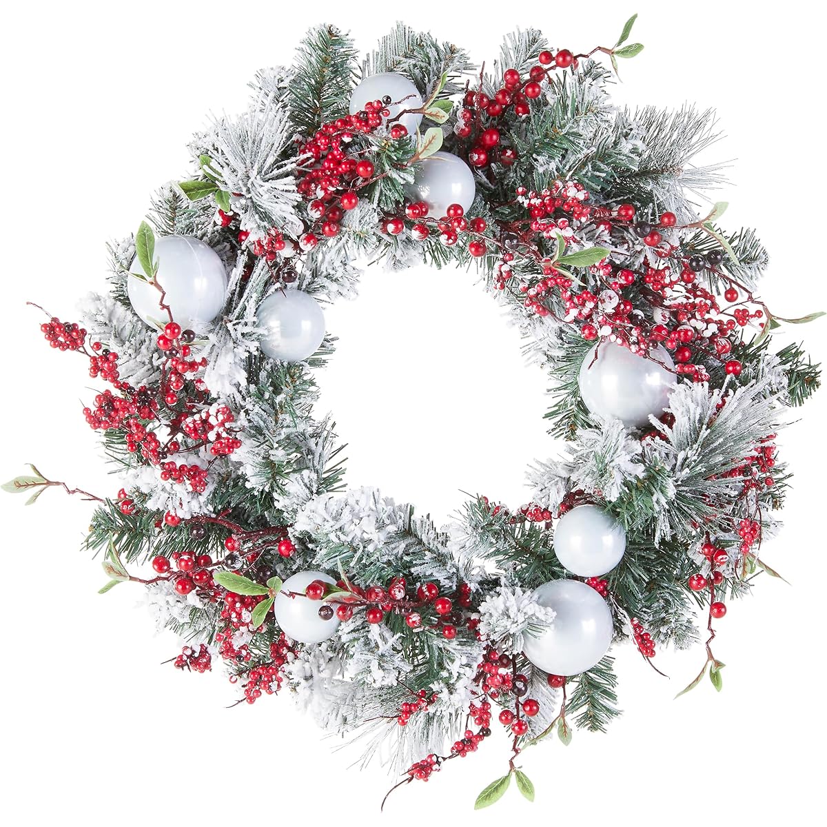 National Tree Company Artificial Christmas Wreath Flocked Red and White Mix Decorations Holiday 24"