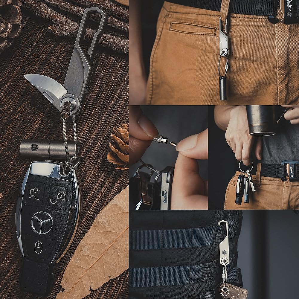 KeyUnity KK00 Titanium Alloy Knife, Pocket Folding Knife, Mini Size Knife, Carrying Keychain, EDC Knife, Outdoor Tool, Knife with Key Ring, Small Knife, Folding Knife