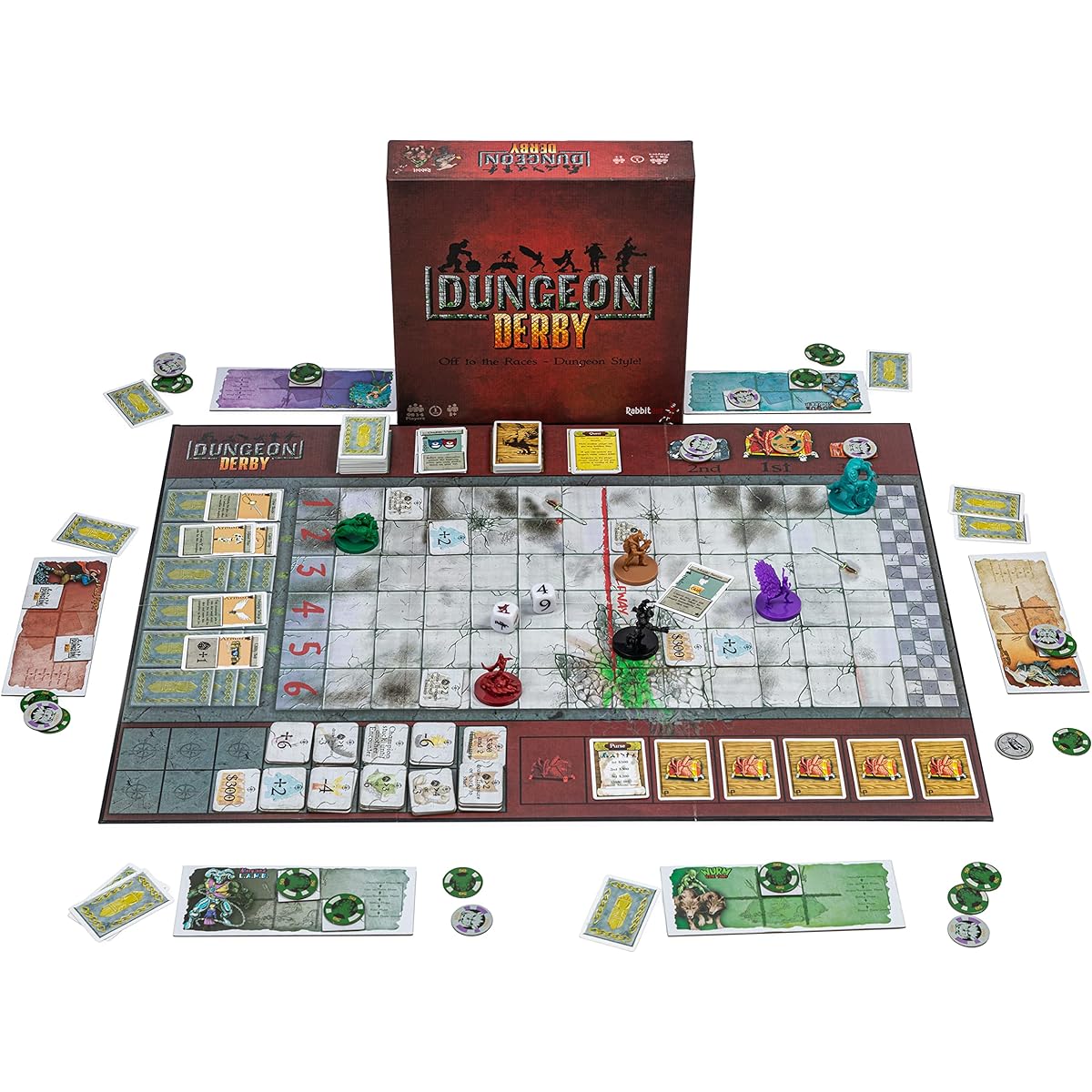 Deluxe Dungeon Derby - Family Friendly Strategy Board Game - Deluxe Edition Includes 6 Premium Miniature Figures