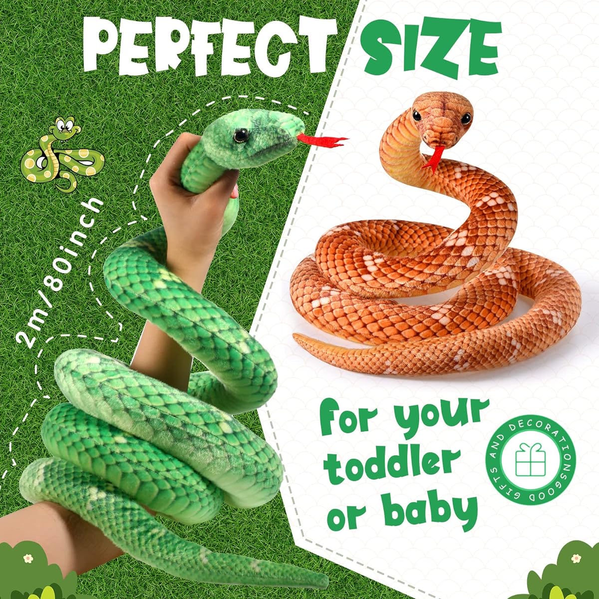 HyDren Giant 80" Plush Snake Realistic Boa Constrictor for Kids Birthday Gift Prank Prop Jungle Party Favors Green & Yellow