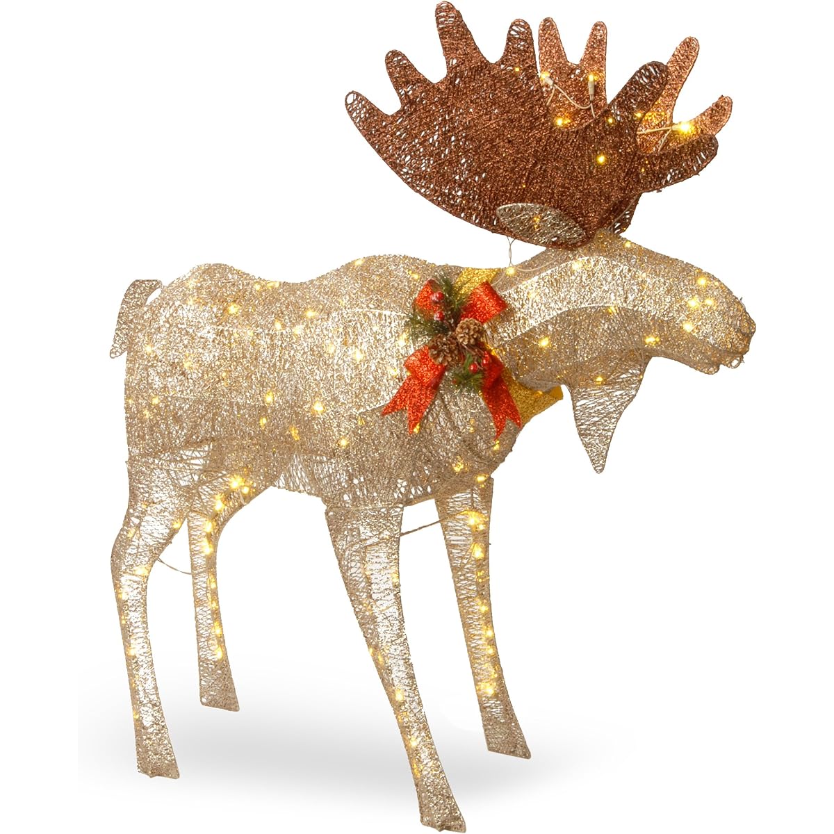 National Tree Company Artificial Christmas Decorations | Pre-Strung with White LED Lights and Ground Stake | Crystal Splendor Moose - 4'