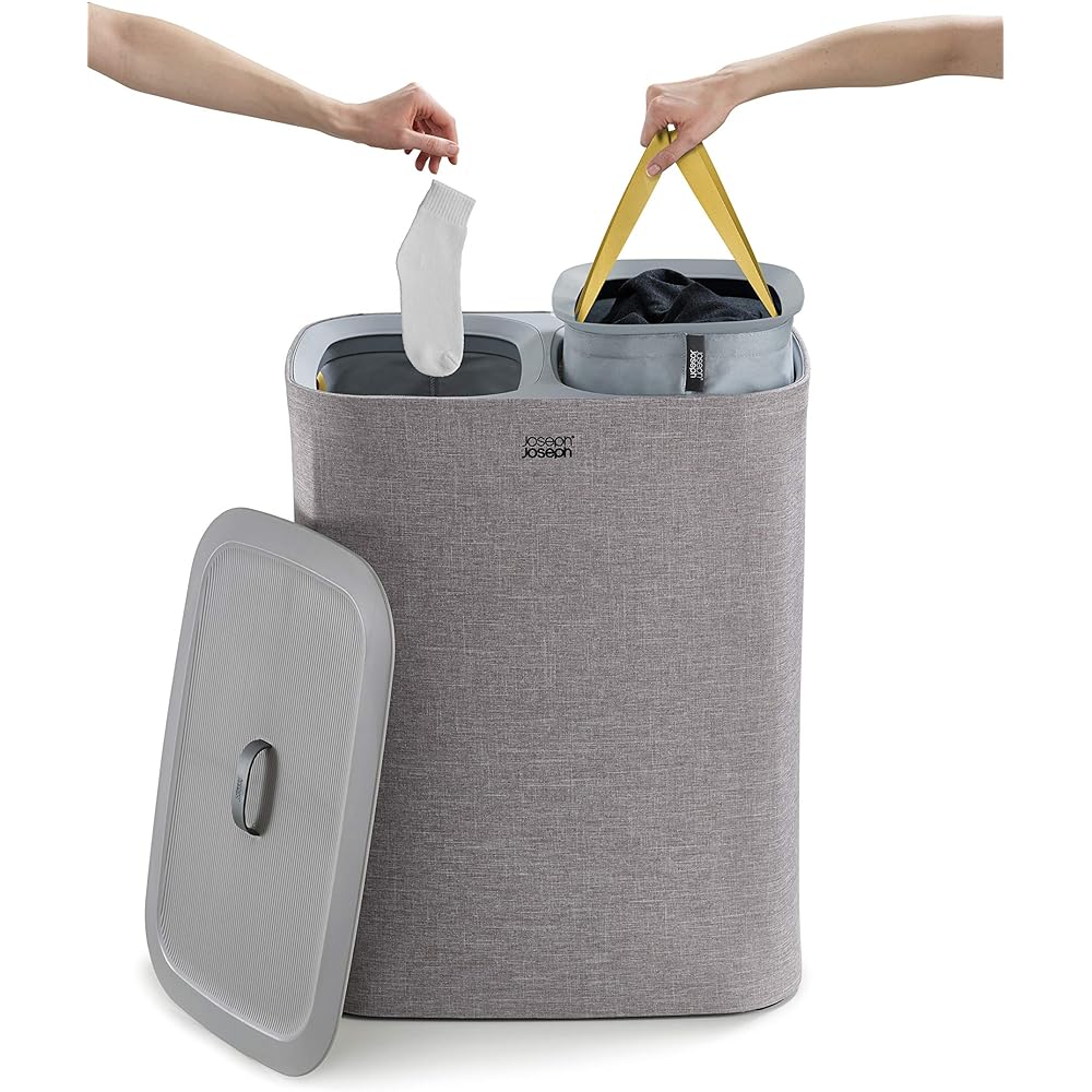 Joseph Joseph Tota Laundry Separation Basket 90 Liters with Lid, 2 Laundry Bags with Handles (Removable) - Gray [Genuine Product] 50003