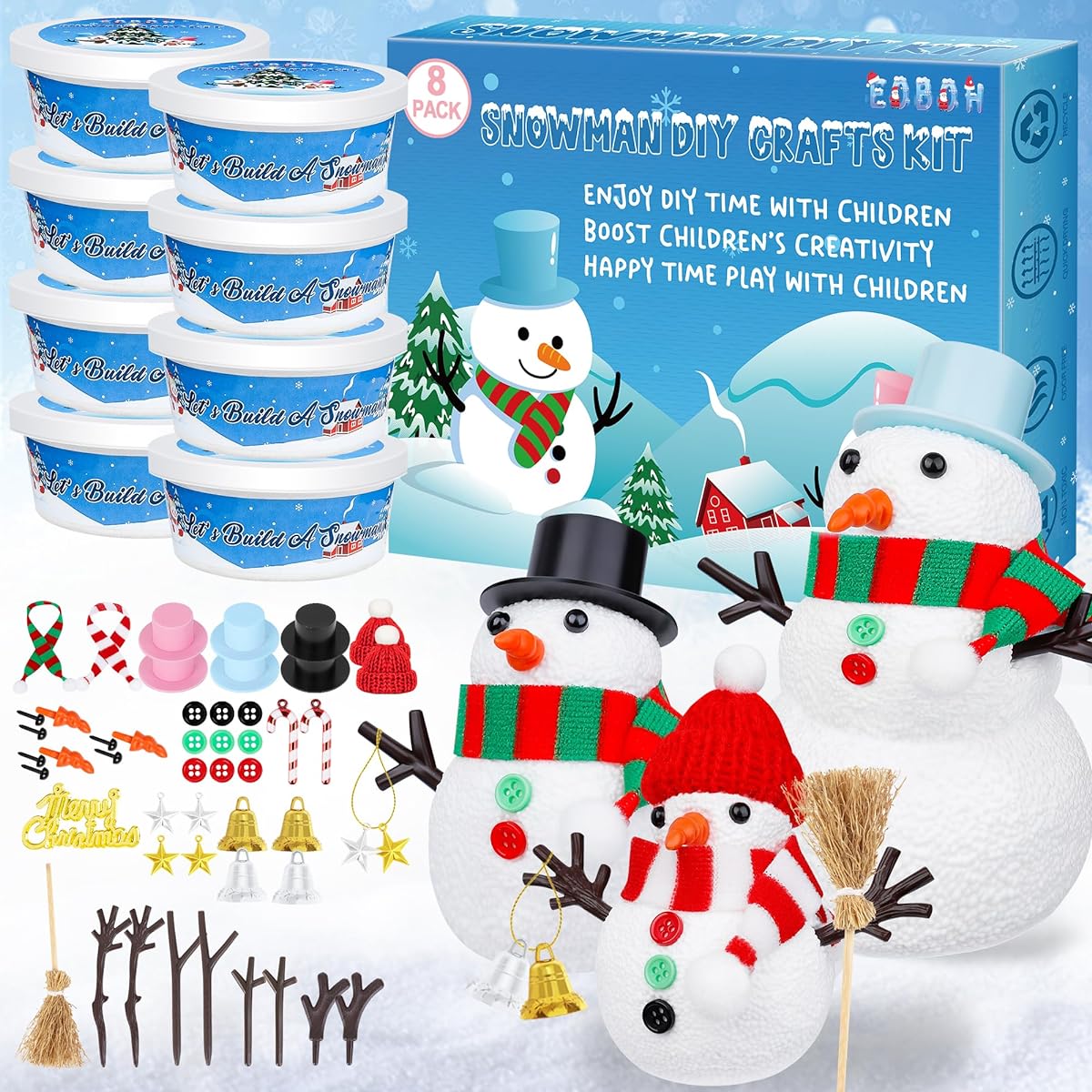 Christmas Craft Kit 8 Pack Snowman Kit DIY Christmas Ornament Snowman Kit Indoor Decoration Creative Kids Air Dry Modeling Clay Christmas Activities Snowman Making Kit Holiday Gift Toy