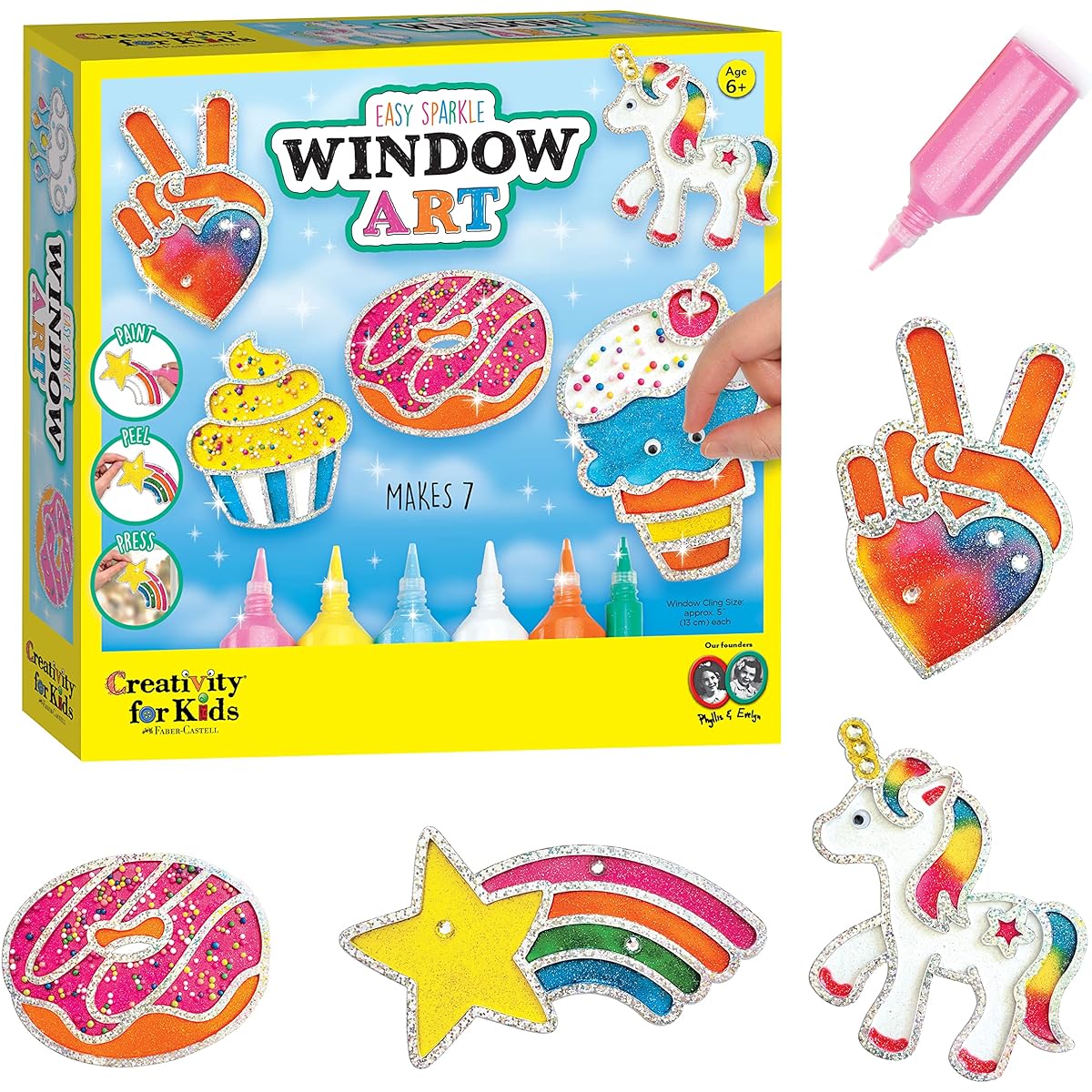 Creativity for Kids Easy Sparkle Window Art Kit - Paint & Decorate 7 DIY Sun Catchers Arts & Crafts for Ages 6-8+ Kids Rainbow Sprinkles