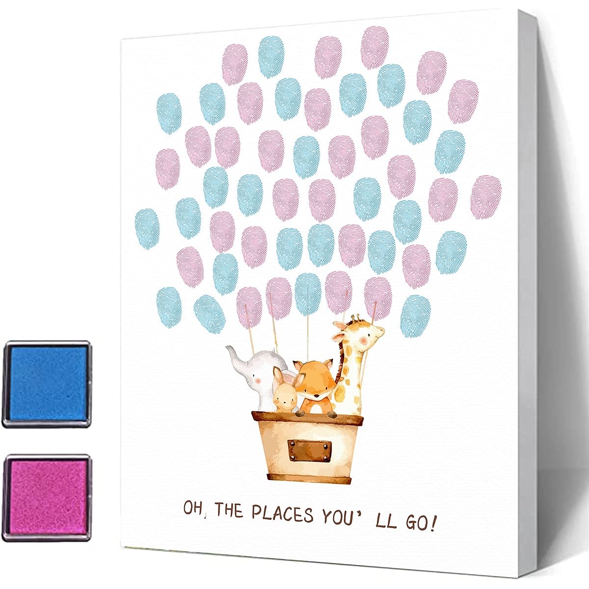 Gender Reveal Fingerprint Canvas Gender Reveal Party Animal Baby Shower Guest Book Party Ideas Hot Air Balloon Theme Canvas Decor Baby Shower Guest Book with Ink Pad