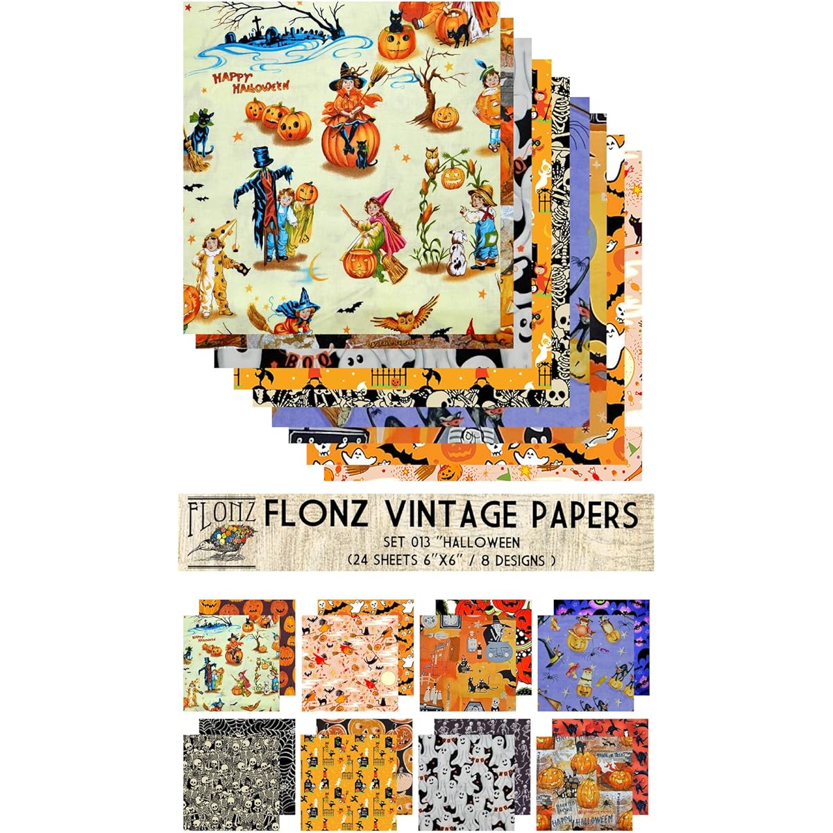 Halloween FLONZ Vintage Paper for Scrapbooking and Crafts 24sh 6"x6"