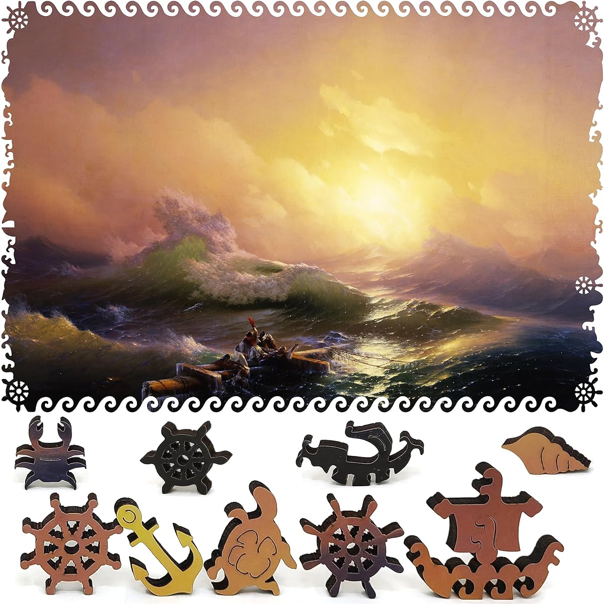 FoxSmartBox Wooden Jigsaw Puzzle for Adults - Uniquely Shaped Pieces - Made in the USA - 425 Pieces - The Ninth Wave