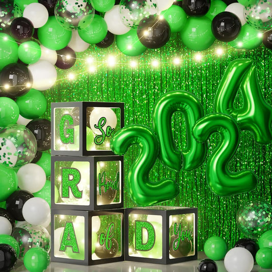 2023 Graduation Party Supplies - Graduation Decorations with LED Light String Balloon Box with Congrats Grad & Proud of You 2023 Graduation Decorations - Black Green