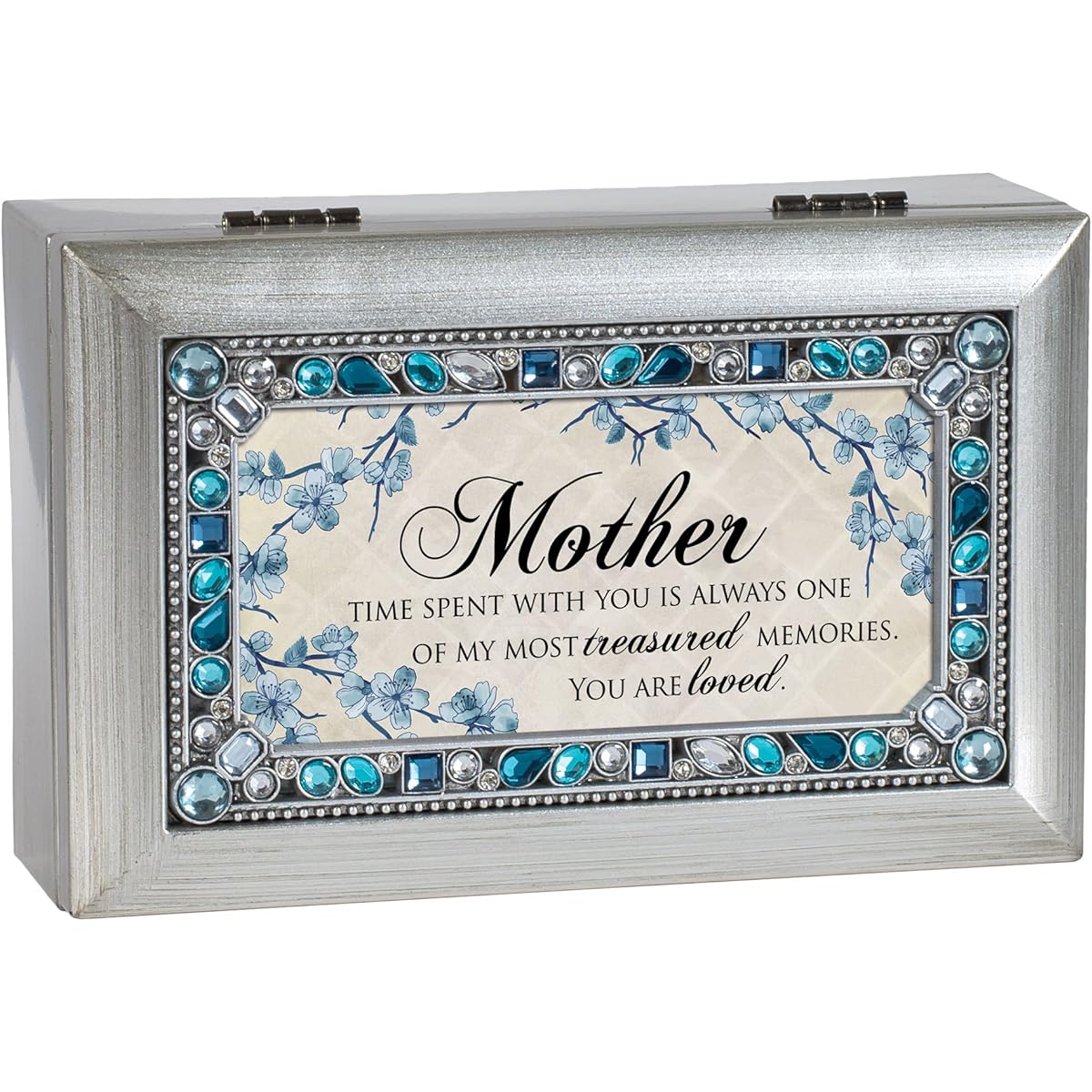 Cottage Garden Mother Time Treasured Loved Blue Jewel Silver Tone Petit Music Box "Wind Beneath My Wings"