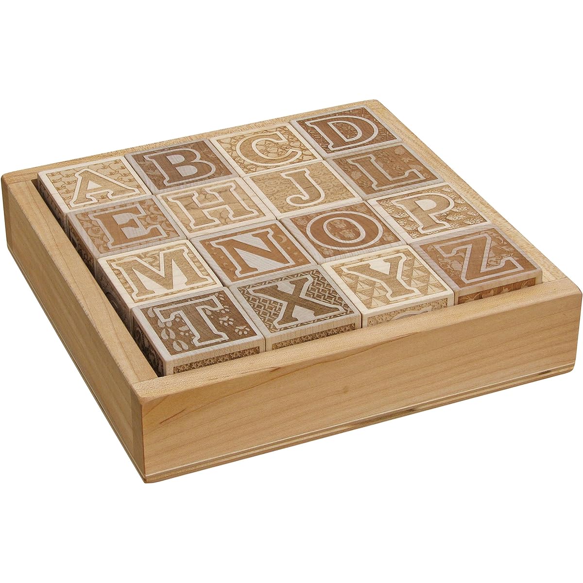 Natural Wood ABC Blocks with Tray Made in the USA
