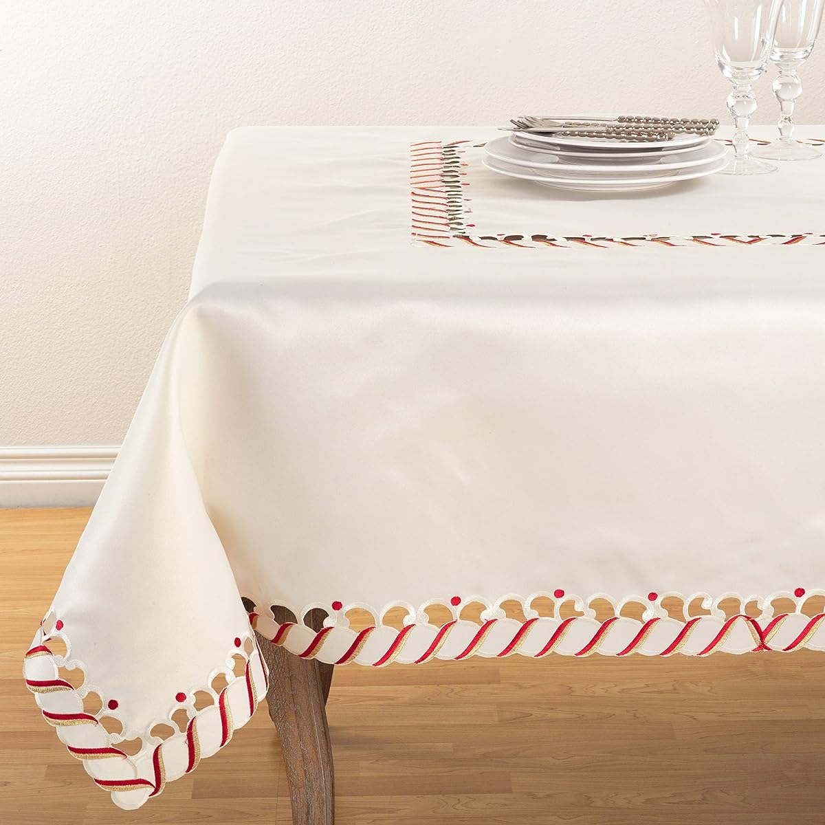 Fennco Style Candy Cane Border Trim Design Christmas Tablecloth 16"x72" Table Runner