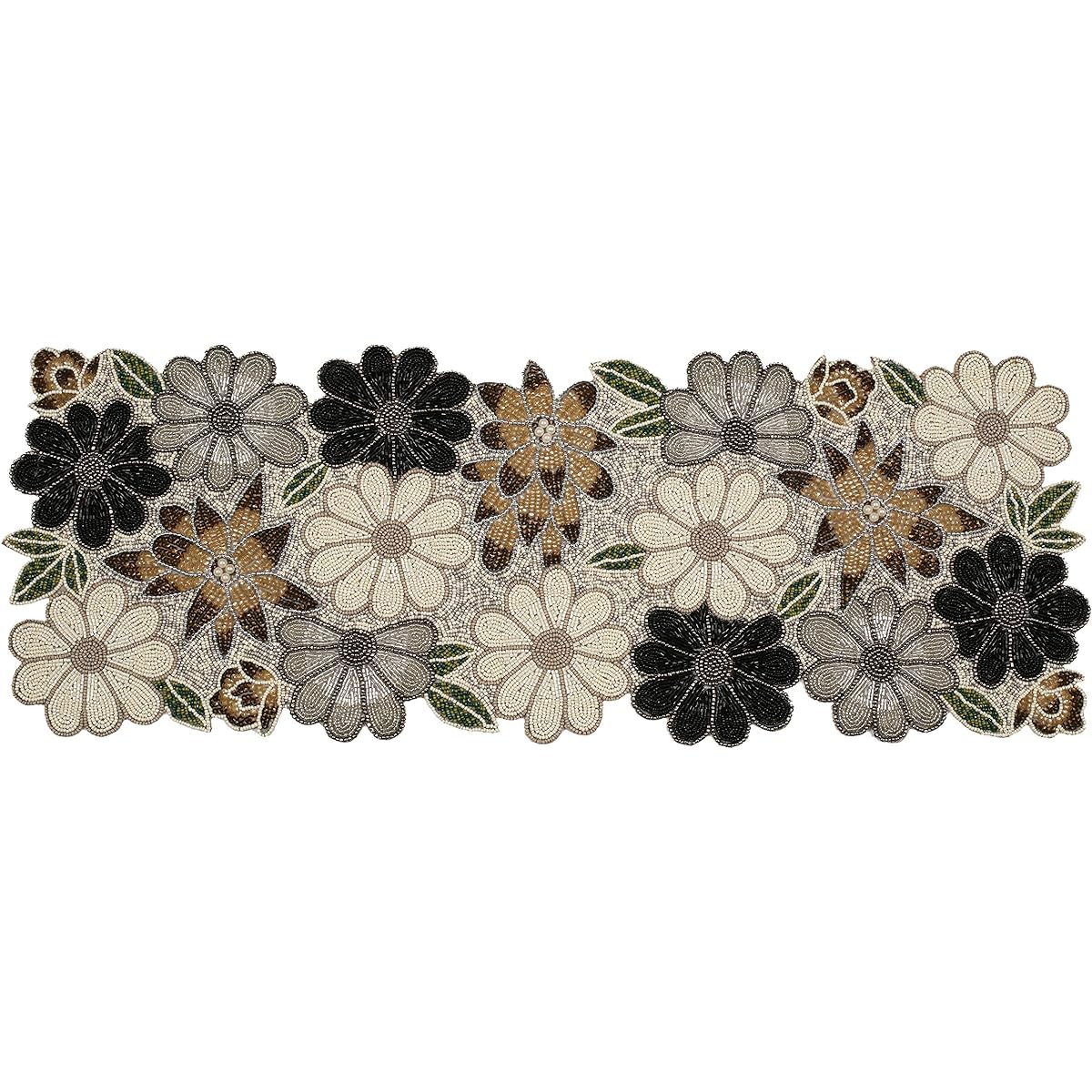 Floral Handmade Decorative Beaded Table Runner - Christmas, Easter, Fall, Harvest, Autumn, Thanksgiving, Bridal Shower Table Decor - Handmade by Expert Artisans - 13 x 36 - Brown Combo