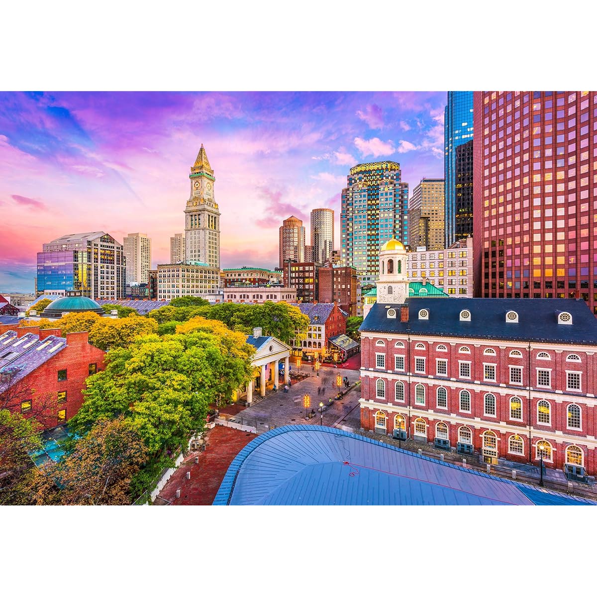 The Game Club Fanyu Hall 1000 Piece Jigsaw Puzzle Bright and Unique Skyline Puzzle Boston, Massachusetts for Adults, Teens, and Children