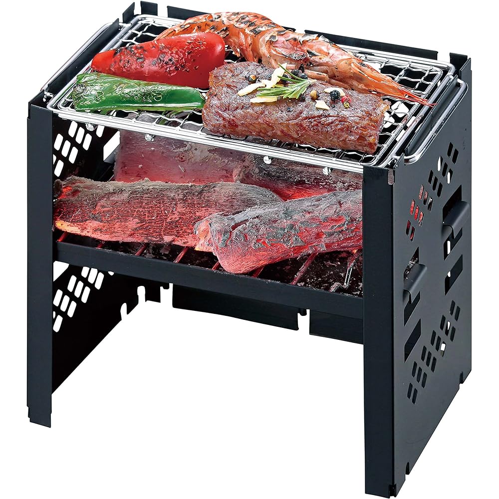 CAPTAIN STAG Barbecue Stove Bonfire Stand Folding Kamado Smart Grill with Bag 3 Adjustable Levels Black UG