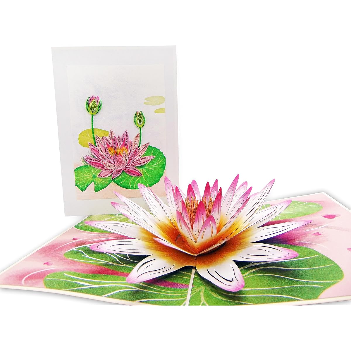 Water Lily Quillipop 3D Pop-up Quilling Cards, Unique Handmade Greeting Cards for Birthday, Valentine's Day, Mother's Day, Spring, Father's Day, Graduation, Wedding, Anniversary, Thank You, Get Well Soon, Any Occasion | 7" x 5"