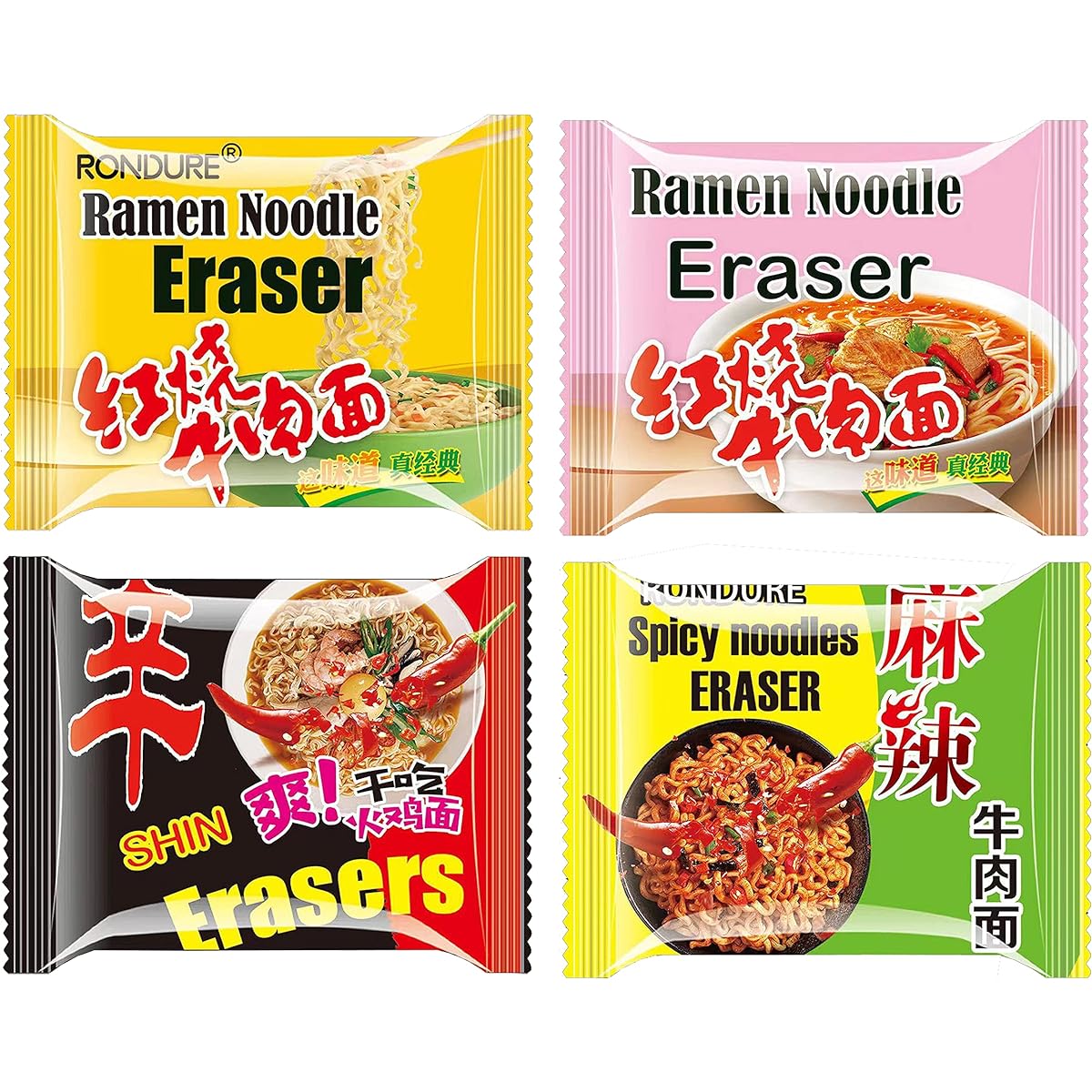 RONDURE Cute Erasers for Kids Mini Food Erasers Bulk 16 Pack Spicy Ramen Erasers for Student/Classroom Rewards