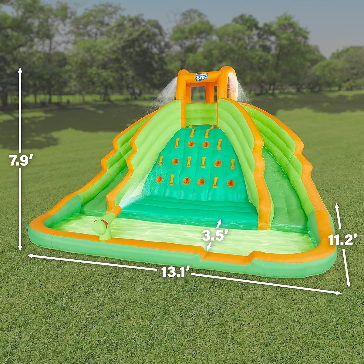 Sunny & Fun Ultra Climber Inflatable Water Slide Park - Heavy Duty Outdoor Fun - Climbing Wall, 2 Slides & Splash Pool - Easy to Set Up & Inflate & Includes Air Pump & Carrying Case