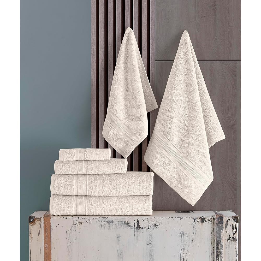 All Design Cream Bath Towel Set - Quick Drying Soft Highly Absorbent 100% Cotton Towels for Bathroom, Guests, Pool, Gym, Camping, Travel, College, Dorm (Set of 6 Towels, Ivory Lace)