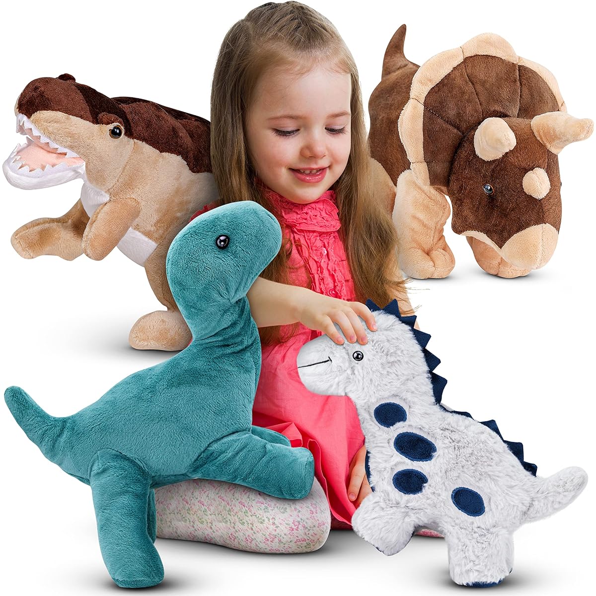 Plush Dinosaurs for Kids - Adorable Dinosaur Toys for Boys Girls Gifts for All Ages - Assortment of Soft, Squeezable, Cuddly Animals - Great Gifts for Kids - 4 Pack - 12 Inch