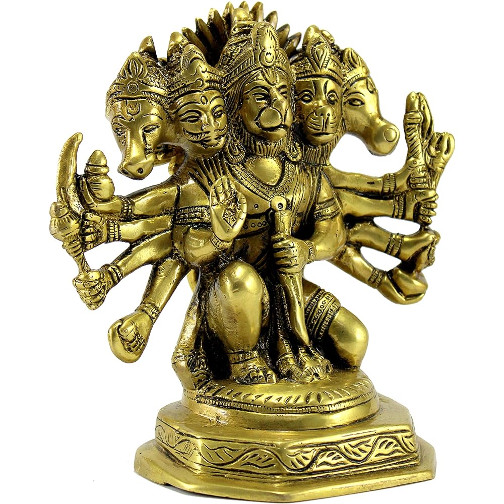 eSplanade Brass Panchmukhi Hanuman Anjaneya Pavan Putra Bhajan Bali Idol Murti Moti Statue 7 Inches