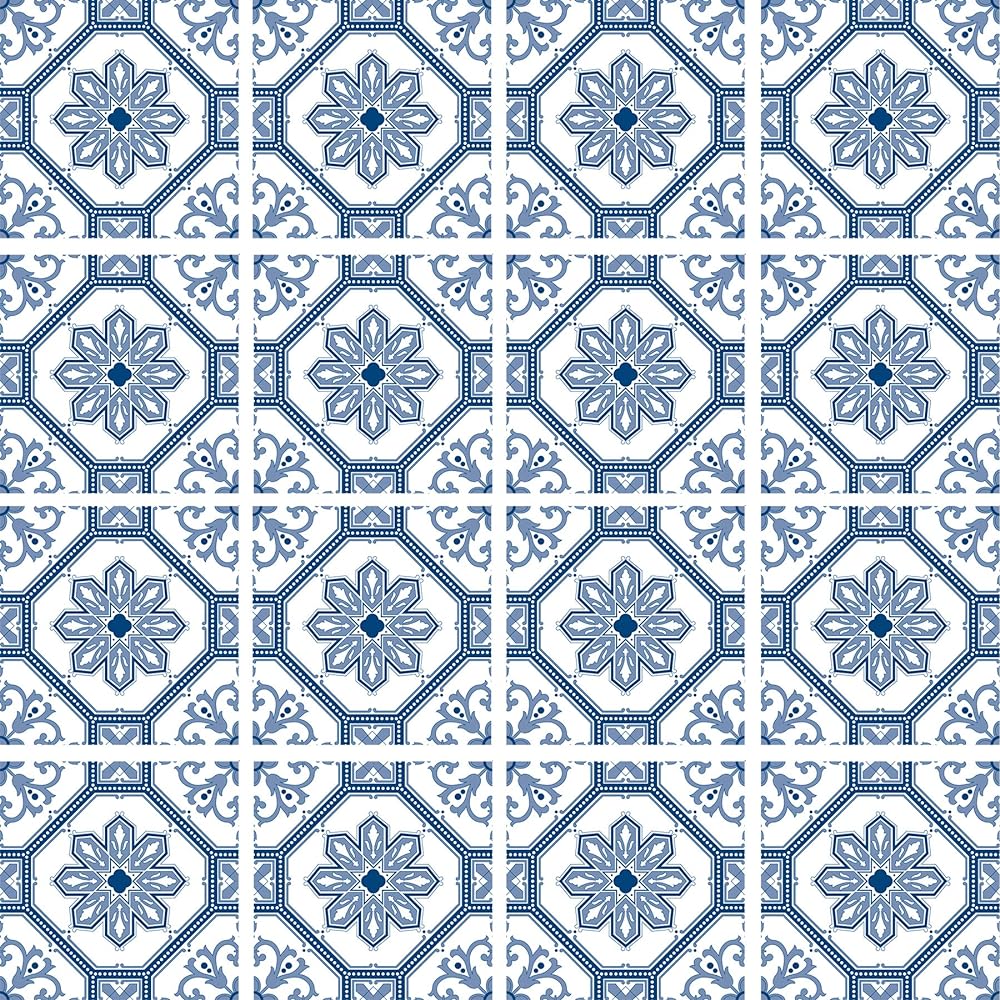 Poromoro Portuguese Spanish Azulejo Tile Stickers Peel and Stick Kitchen & Bathroom Mosaic Tile Stickers Set of 16 (11.9,29)