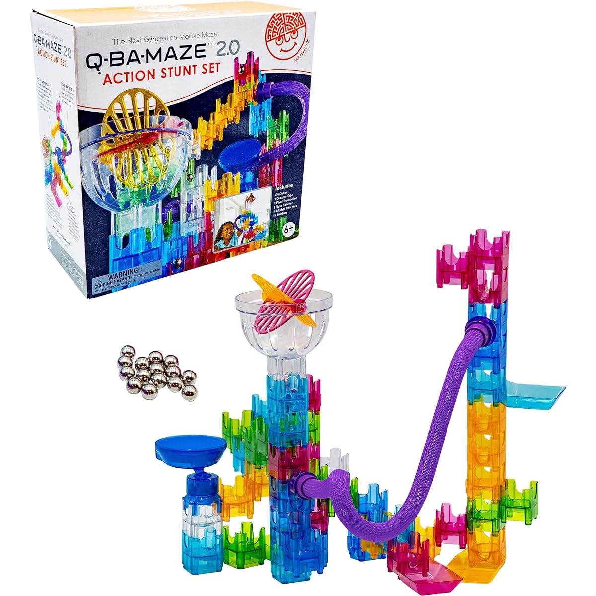 MindWare Q-BA-Maze Action Stunt Set Next Generation Marble Maze Toy for Kids - STEM Marble Run - Recommended Ages 6+ - Educational Gift for Boys and Girls