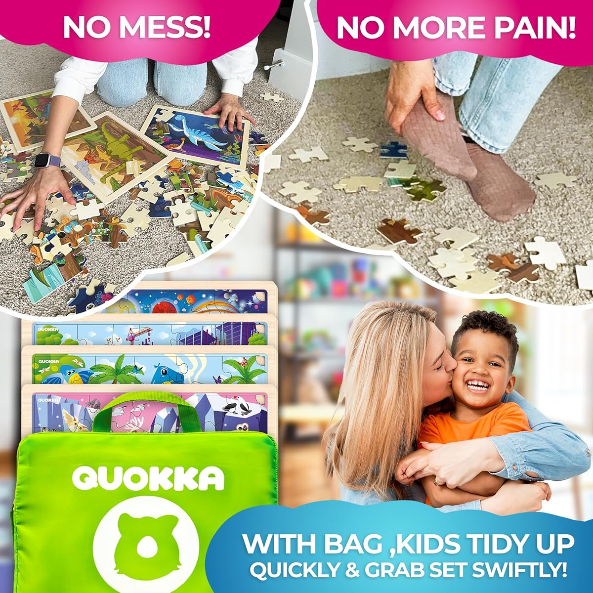 QUOKKA 4 Set Puzzles for 4-6 Year Olds for Kids - 24 Piece Wooden Realistic Montessori Toddler Puzzles for 3-5 Year Olds - Animals, Dinosaurs, and Learning Games for Boys and Girls Ages 4-8