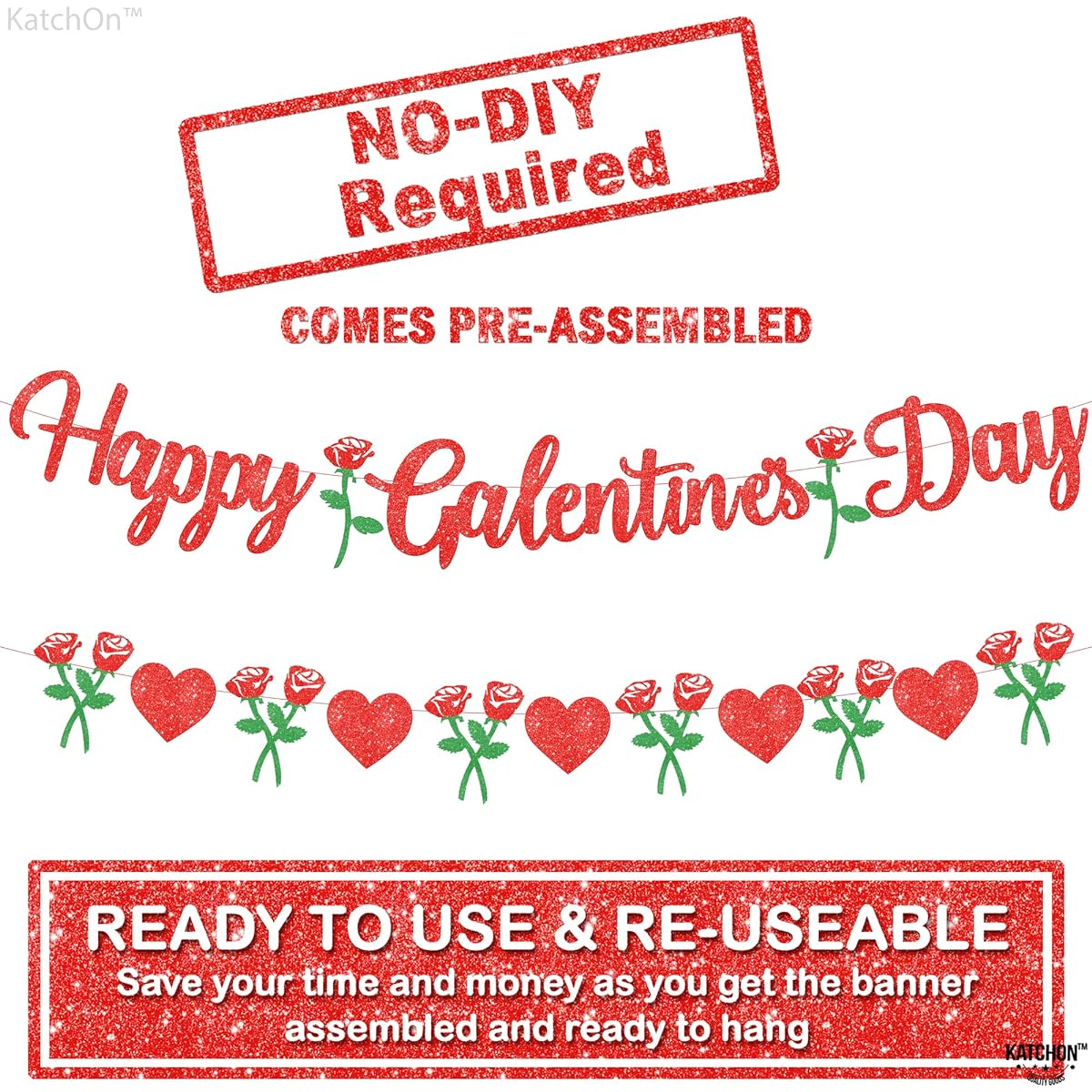 er Happy Galentine's Day Banner - 10ft No DIY Required | Rose Heart Garland Banner | Valentine's Day Decorations | Valentine Garland for Valentine's Day Decorations | Valentine's Day Decorations | Valentine's Day Decorations | Valentine's Day Decorations