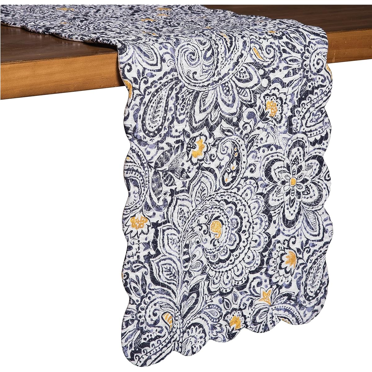 C&F Home Serena Table Runner 14" x 51" Blue & Yellow Paisley Reversible Cotton Machine Washable 14" x 51" Blue